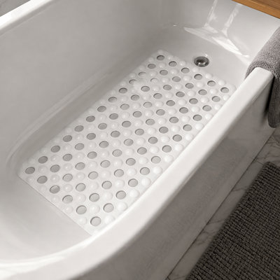 Tapis de bain antidérapant blanc en PVC avec trous de bonde et surface de bulles coussinée - 14,5 po x 26,75 po