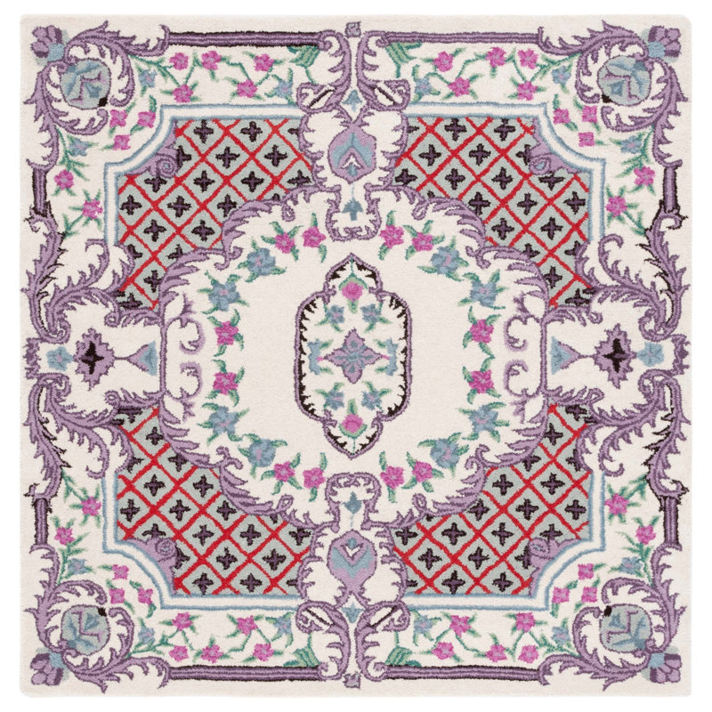 Daran Hand Tufted Wool Floral Rug, Square 5'