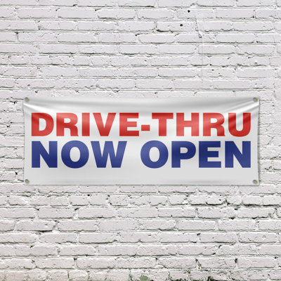 Drive Thru Now Open Banner Sign 18 Inch x 48 Inch