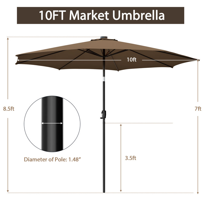 Parasol de marché lumineux 10 pi Seirian, Café