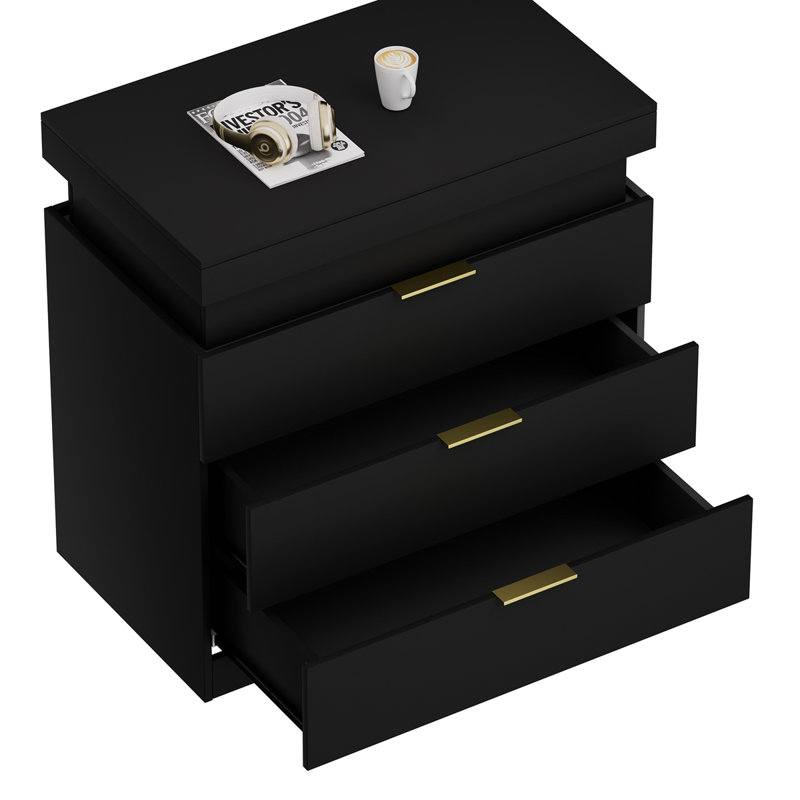 Nightstand With Charging Station And LED Lights,Night Stand With Sliding Top For Bedroom,Bedside Table With Drawers,Modern End Side Table.28.8''W X 17''D X 30.5''H.