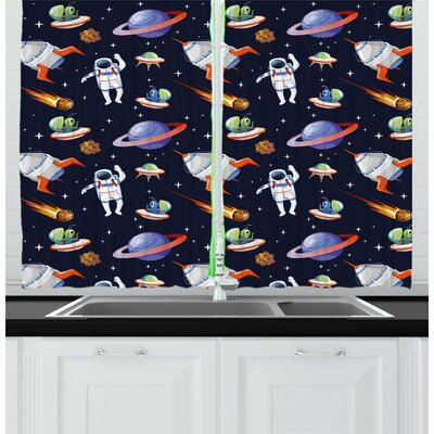 Alien Galaxy Asteroid Astronaut UFO Spaceship Outer Space Themed Pattern Kitchen Curtain -  East Urban Home, BEA0745D24DB40E4B949B195605DE0A7