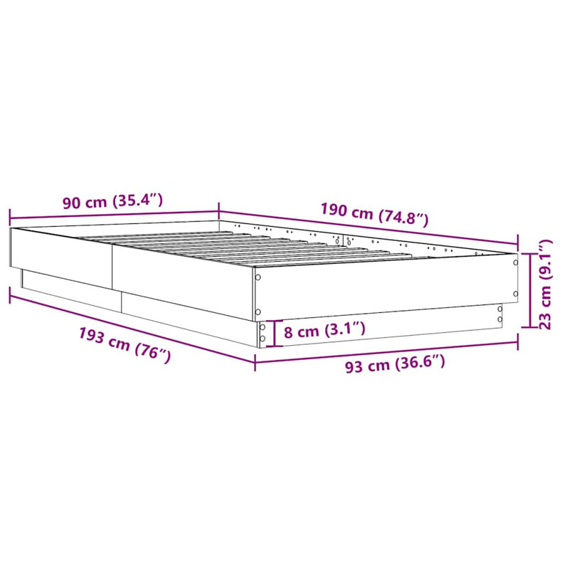 Vidaxl Bed Frame Engineered Wood, Single (3'), Brown Oak