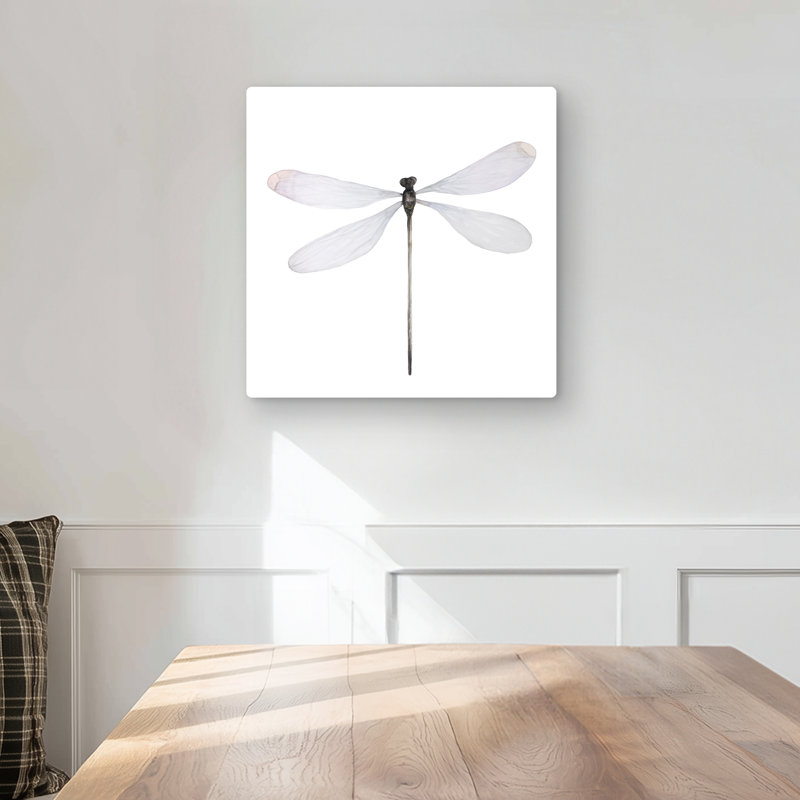 Minimalist Dragonfly - Gray Metal Print for Home Decor