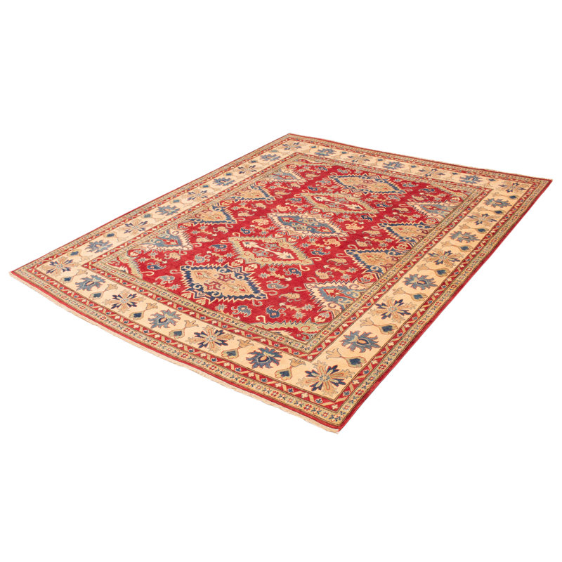 Tapis rouge en laine noué à la main de conception unique 8 pi 11 po x 11 pi 1 po New Age