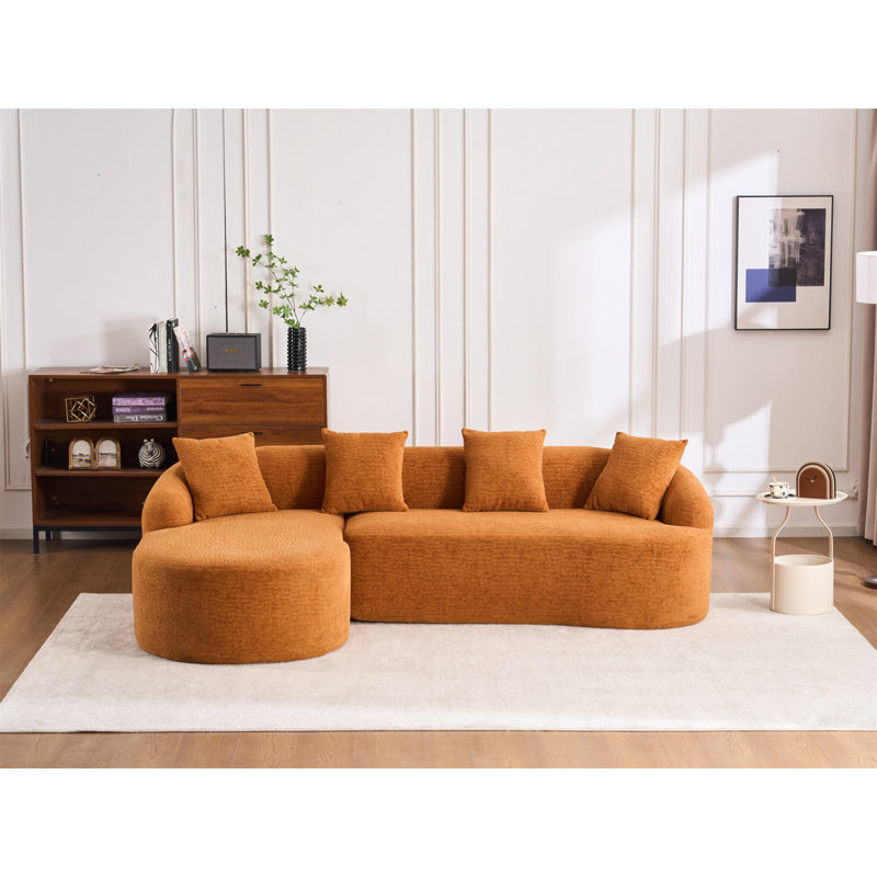 Chumenti Fabric Upholstered Boneless Curved L-Shape Sofa, Orange Chenille, 28" H x 99" W x 23" D