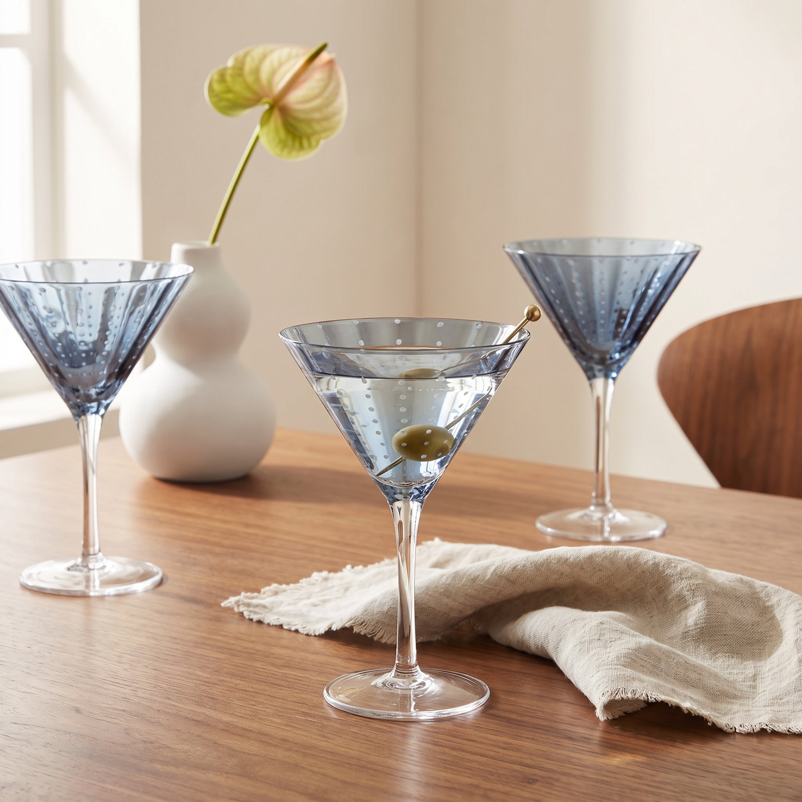 Pescara White Dot Martini Glasses, Set of 4, Navy Blue