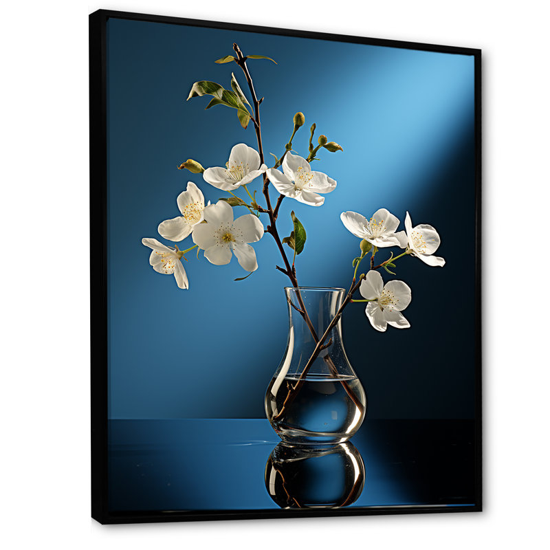 Perle pureté vase nature morte III - impression, Cadre flottant noir, H 44 po x l 34 po x P 1,5 po