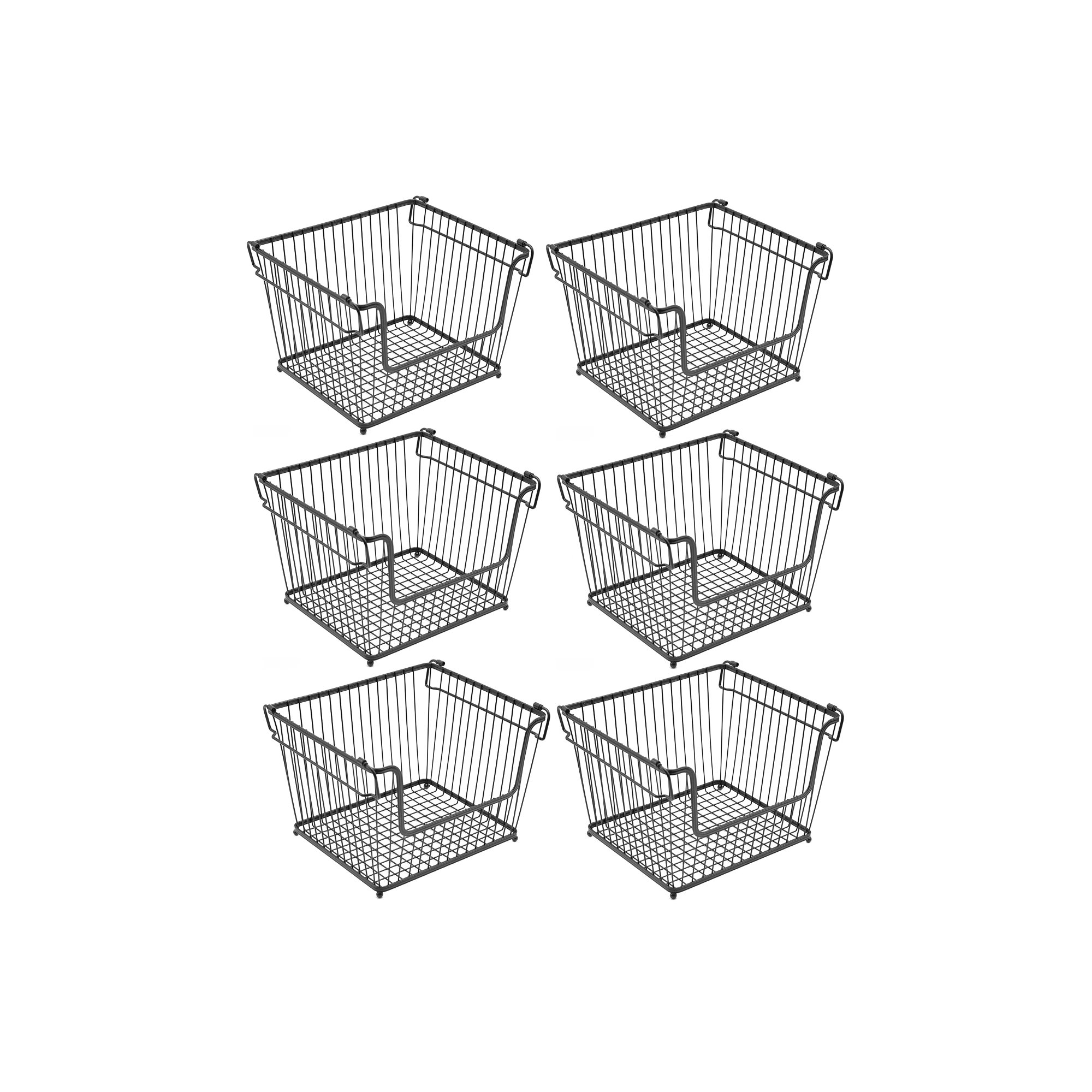 Sorbus MTL-BSKT6 6 Pack Stackable Metal Storage Basket with Handles in Silver, Black
