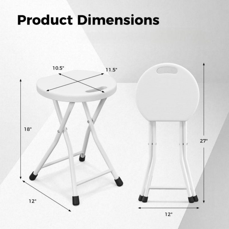 Tabouret pliant avec poignée intégrée pour adultes, Blanc, Blanc