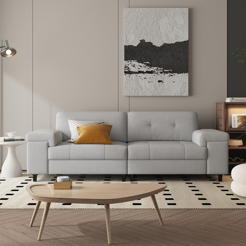 85 Inch Modern 3 Seater Sofa for Living Room, Button Tufted Comfy Bedroom Sofa, Gray
