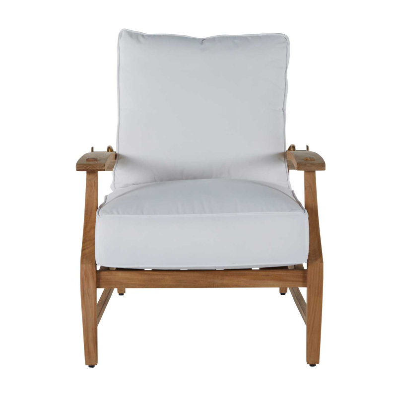 Croquet Teak Patio Chair with Cushions, Natural Teak, Rollo Lace InsideOut® Linen, Welt