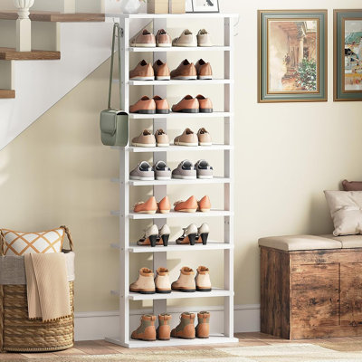 Range-chaussures vertical en bois à 8 niveaux avec crochets, peu encombrant, convient à de multiples décors