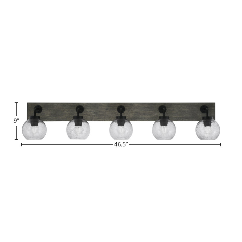 Barre d'éclairage de salle de bain 5 lumières Oxbridge, Fumée, Noir mat / gris vieilli