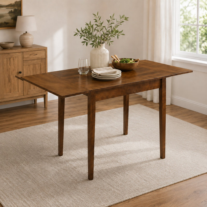 Extendable Dining Table with Drop Leaf and Solid Wood Legs