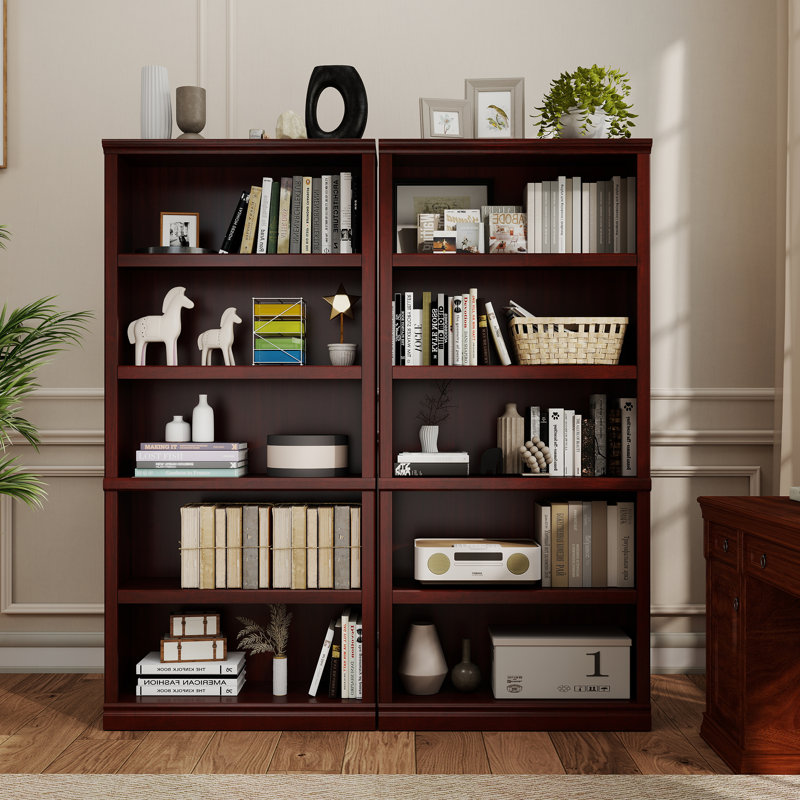 Bibliothèque à 2 niveaux 30 ", étagère de rangement pour bureau à domicile avec tablette réglable, Acajou