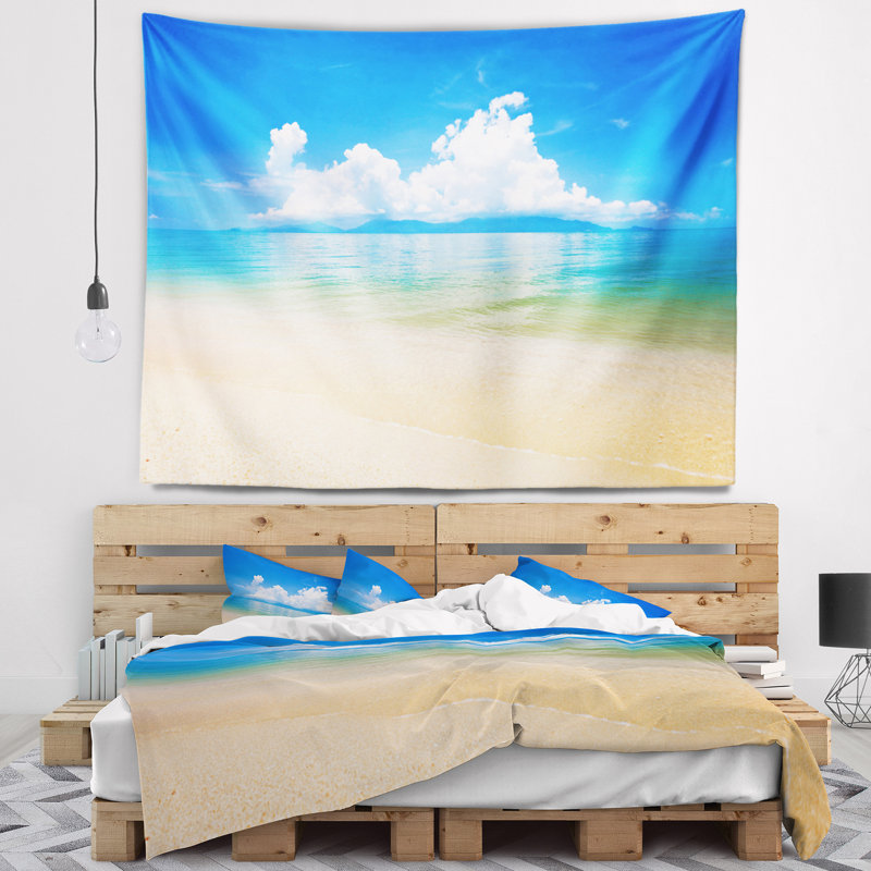 Tapisserie de polyester, horizon du nuage sur le de mer bleu avec accessoires suspendus inclus, H 32 po x l 39 po