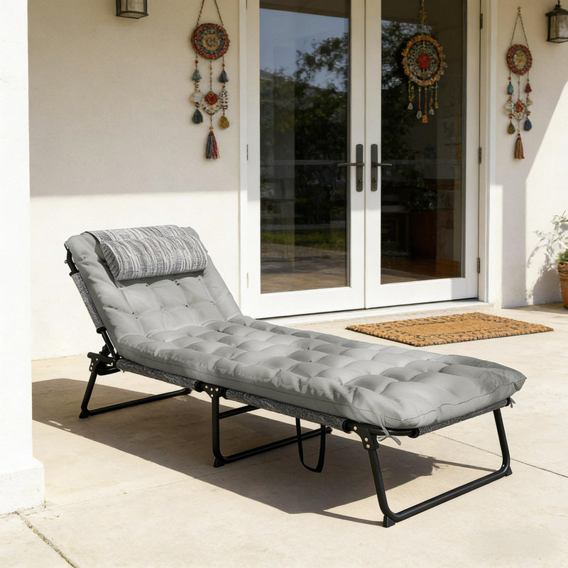 Chaise longue d'extérieur, chaise longue pliante, Gris