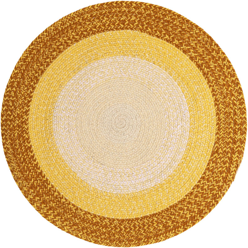  Ombre Hand Braided Wool Rug, Yellow, Round 3'1"
