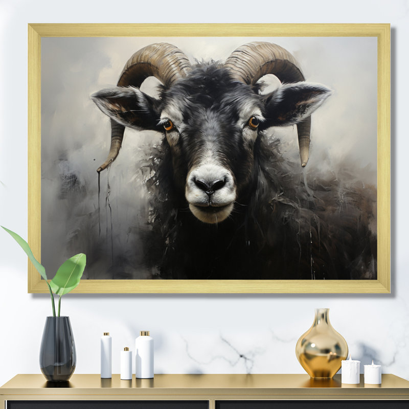 Charcoal Sheep Beauty II - imprimé, H 16 po x l 32 po x P 1 po, Cadre doré à une seule photo