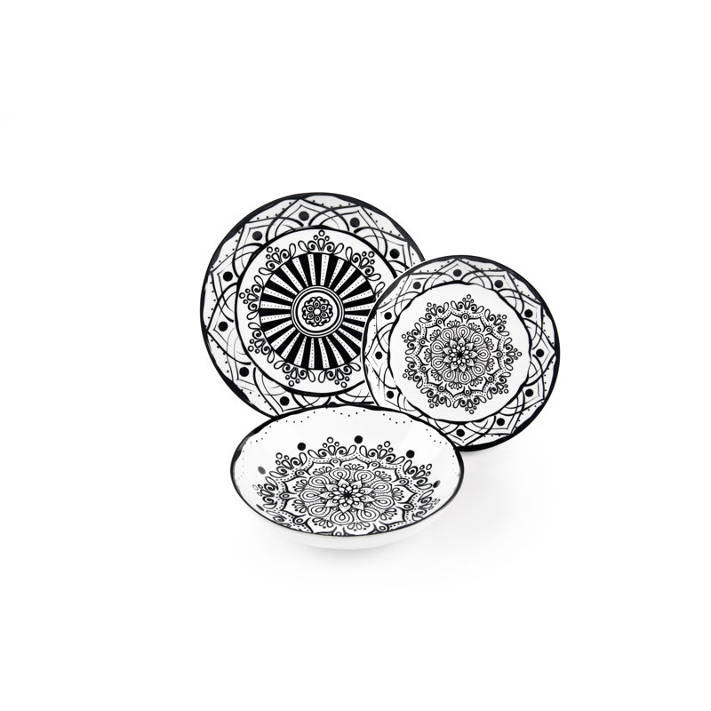 Boheme Noir Piece Porcelain Dinnerware Set - Service for 6