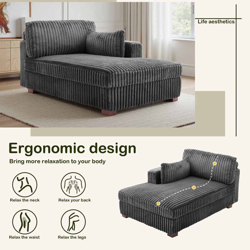 Bukvice Chaise Lounge, Grey, Right Hand Facing