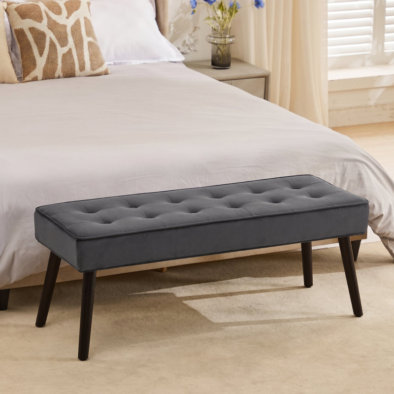 Banc de hall d'entrée rembourré moderne de 44 po de largeur, Velours gris foncé, H 17,7 po x l 44 po x P 16,1 po