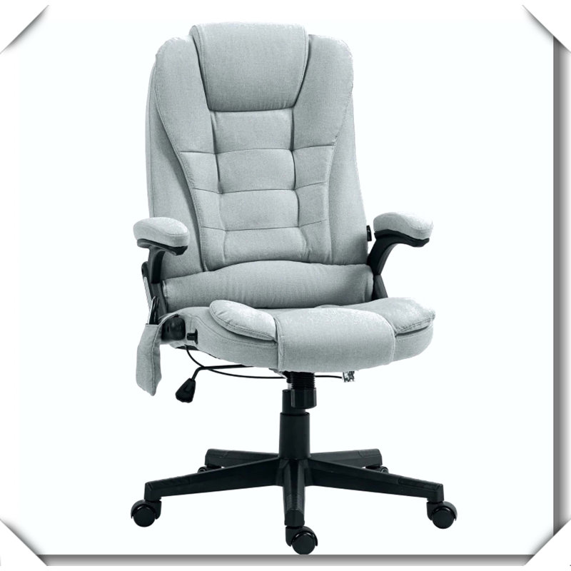 High Back Massage Desk Chair Reclining Adjustable Height, Polyester, Light Gray