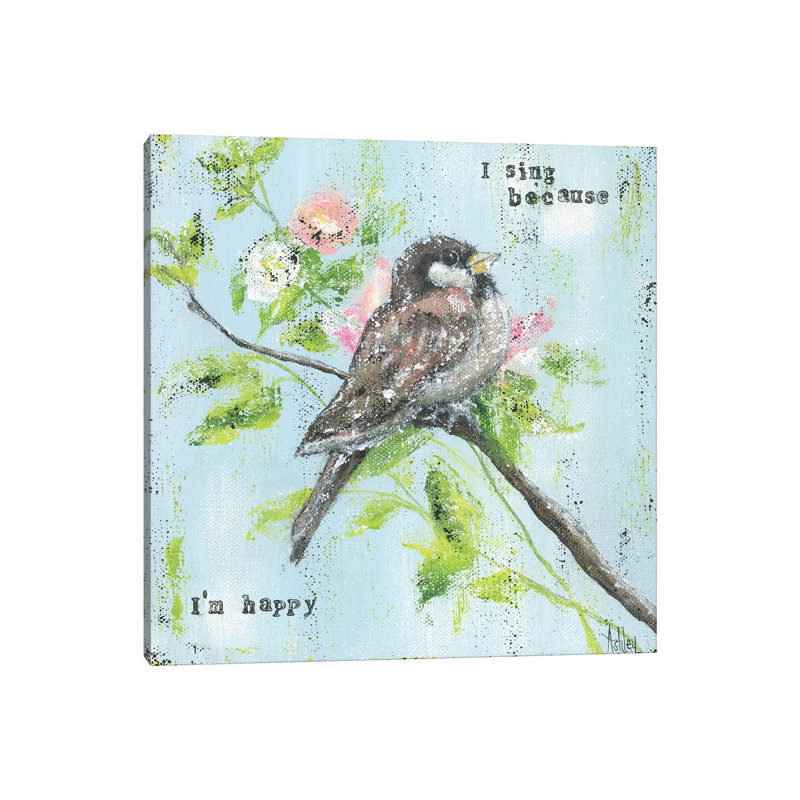 Sing Sing I'm Happy par Ashley Bradley - reproduction d'art, H 37 po x l 37 po x P 1,5 po, Pas de tapis, Toile tendue