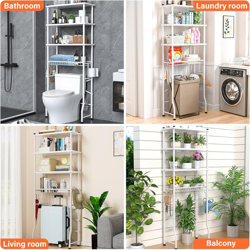 4-Tier Bathroom Organizer Rack, Easy To Install with Adjustable Feet Pad and Basket