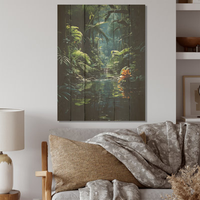 Jungle Palm Trees Azure Archway - Palmiers et palmiers, art sur bois de pin naturel