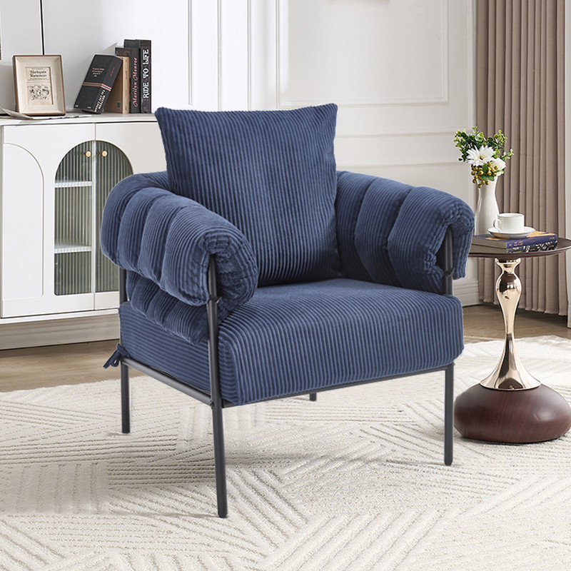 Chaise d'appoint décorative moderne avec pieds en métal et revêtement moelleux, Bleu