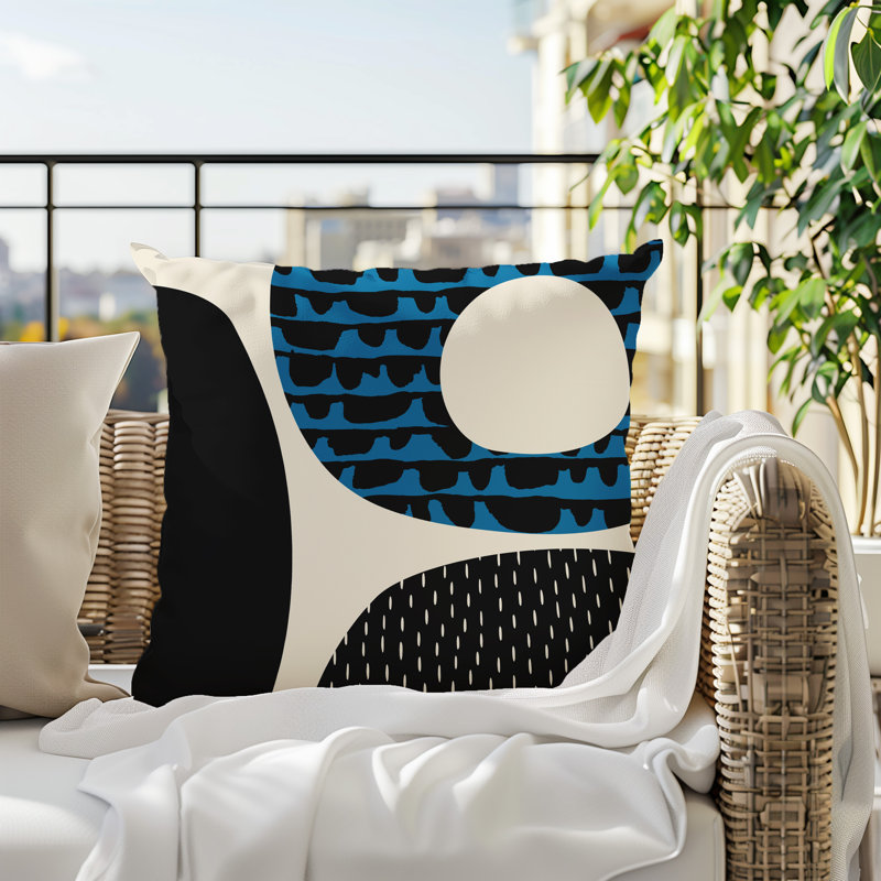 Coussin carré intérieur / extérieur pia, H 15 po x l 15 po, Turquoise / noir / blanc cassé