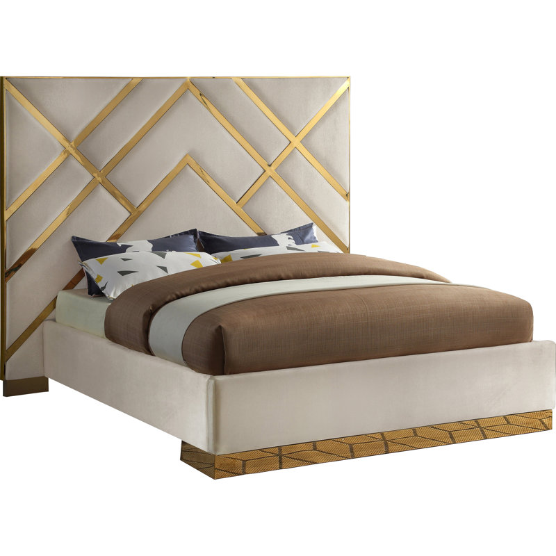 Upholstered Platform Bed, Cream Velvet, King