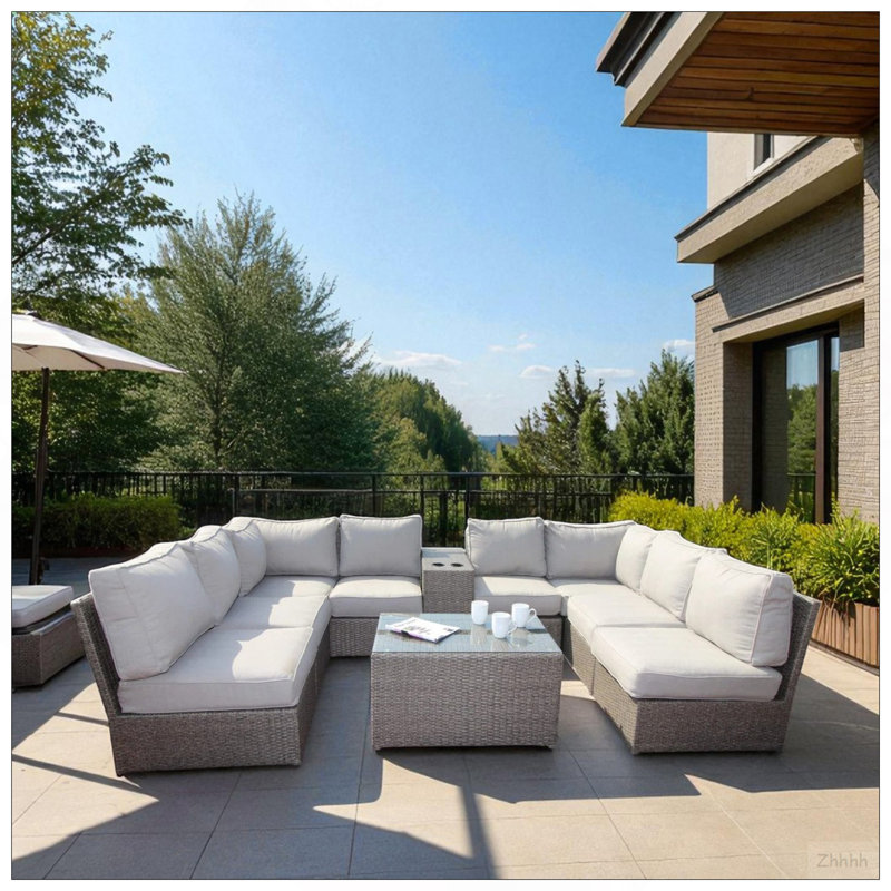 Canapé modulaire en osier de patio à 6 places avec coussins entièrement assemblé