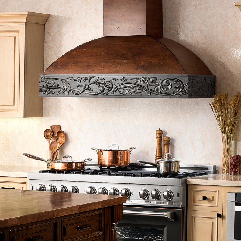 30" Wood 400 CFM Convertible Wall Mount Range Hood, Antigua/Walnut