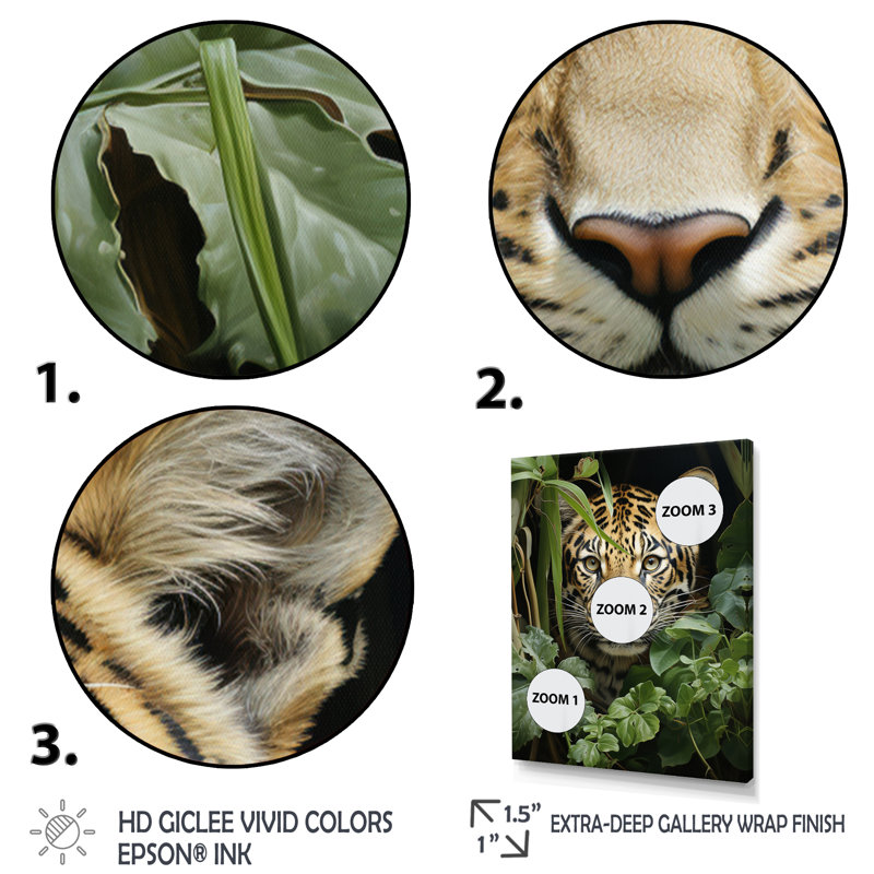 «Asian Art Tigers In Jungle», reproduction d'art sur toile, H 44 po x l 34 po x P 1,5 po, Cadre flottant noir
