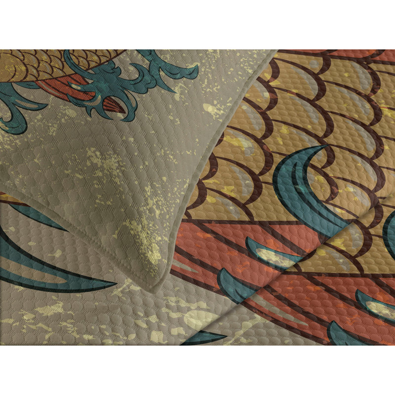 Ambesonne Japanese Bedspread Koi, King Bedspread + 2 Standard Shams