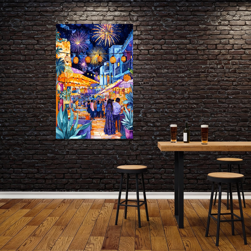 Mexican Life Mexican Festival 2 Colorful Vibrant Abstract City Architecture Wall Art Print 1 Piece Wrapped Canvas Wall Art
