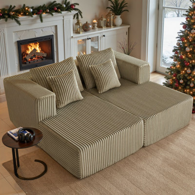 82.7" Sleeper Sofa With Dual Mattress,Corduroy Upholstered Cloud Sofa Bed with 4 Throw Pillows and Wide Armrest for Living Room, Apartment, No Assembl by Latitude Run