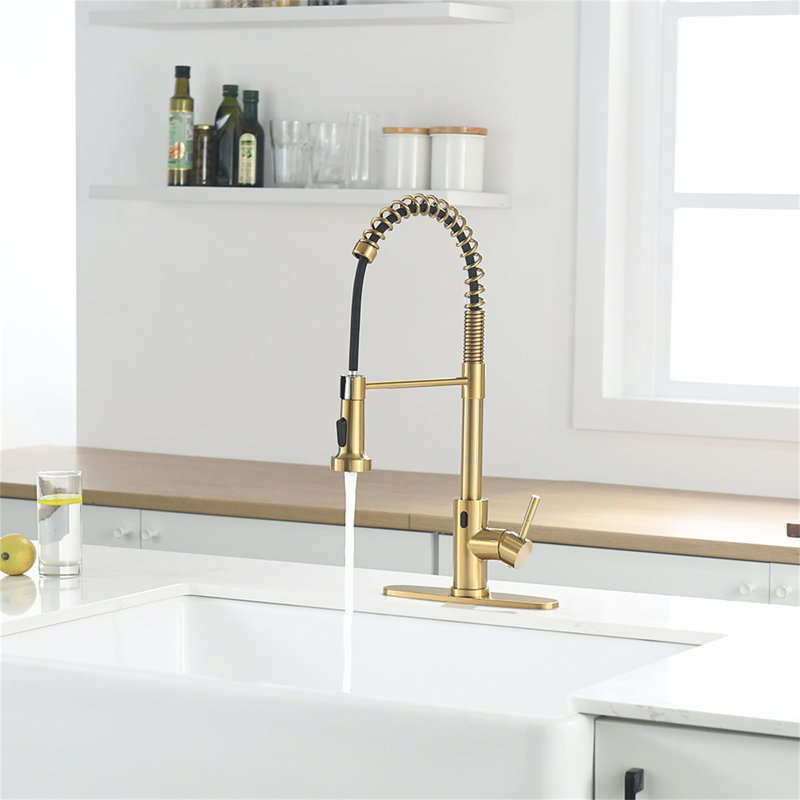 AWZTOO Pull Out Touchless Kitchen Faucet, Brushed Gold 