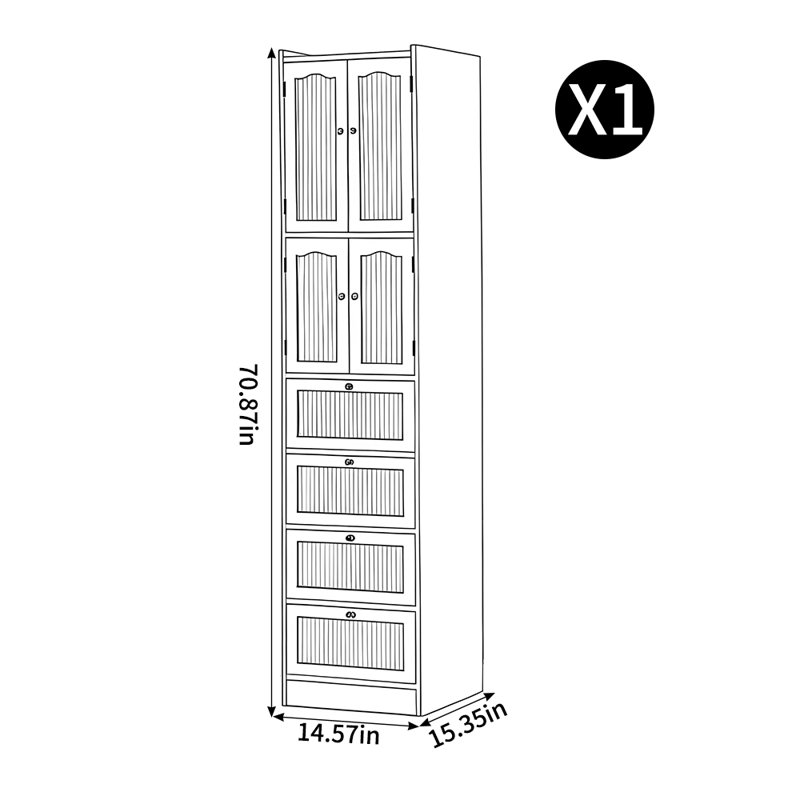Bibliothèque simple de style européen, (7 tablettes) H 70,87 po x l 14,57 po x P 15,35 po, Crème, crème