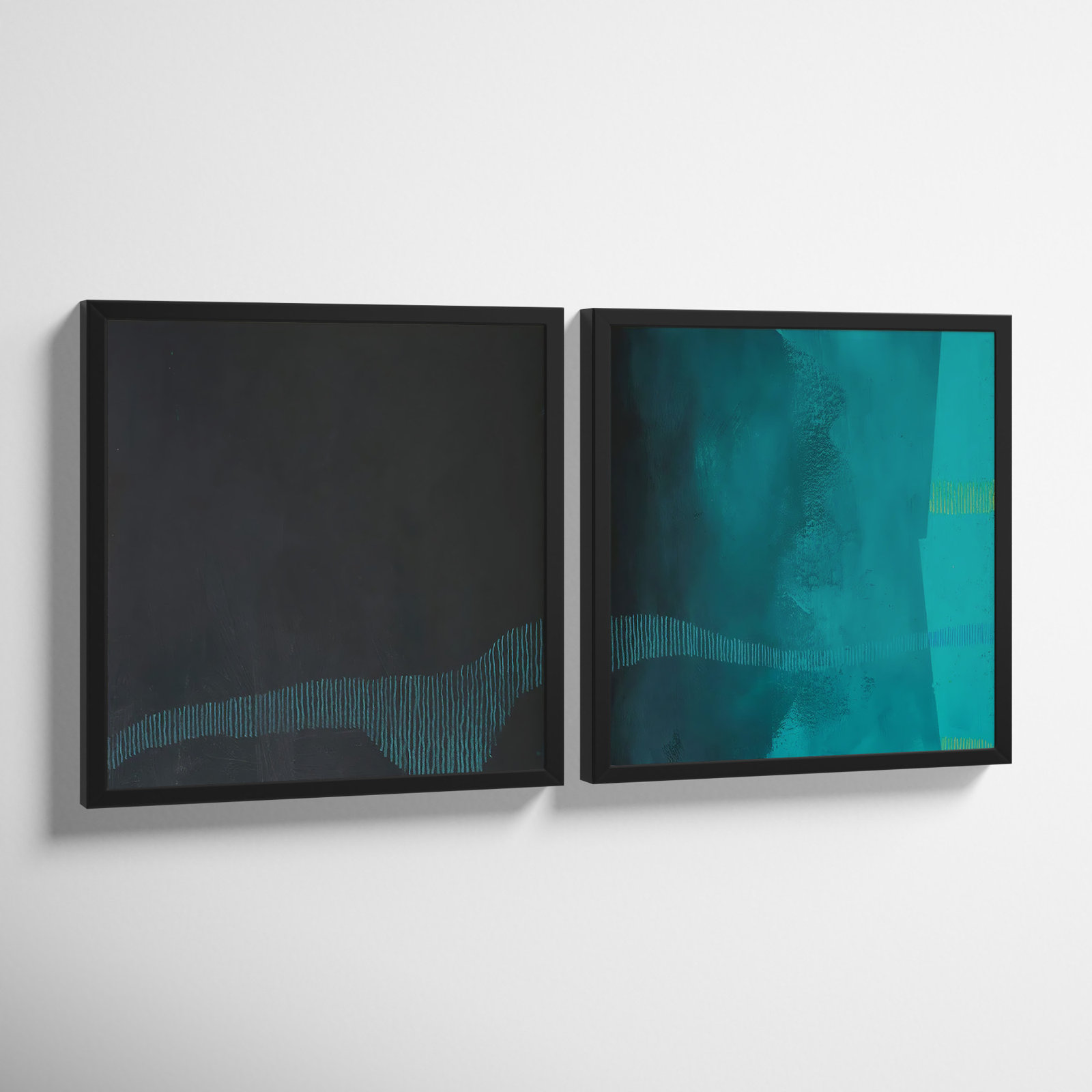 Delta Wave 3 & 4. Set Of 2 by Jacques Pilon, Black Framed, 16" H x 16" W x 1.25" D