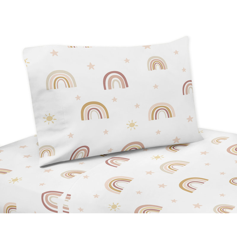 Boho Rainbow Pink and Yellow Twin Microfiber Sheet Set