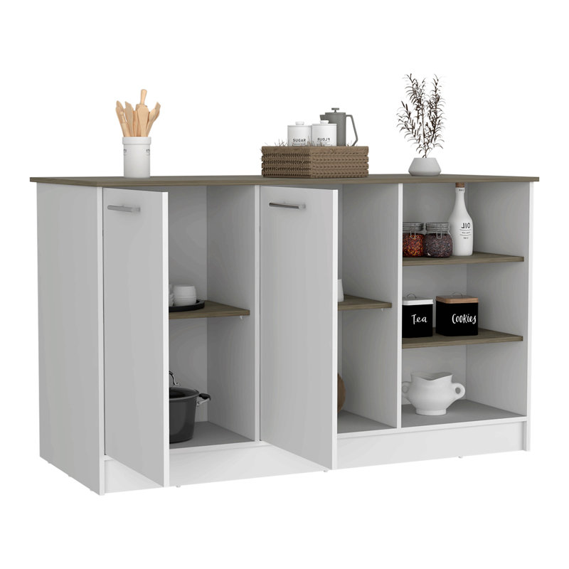 Îlot de cuisine, trois tablettes ouvertes, deux armoires - blanc, Blanc