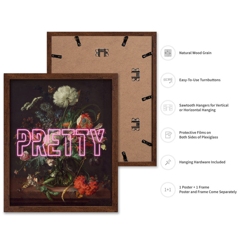 Pretty, Poster, 08"H x 10"W, Brown Framed