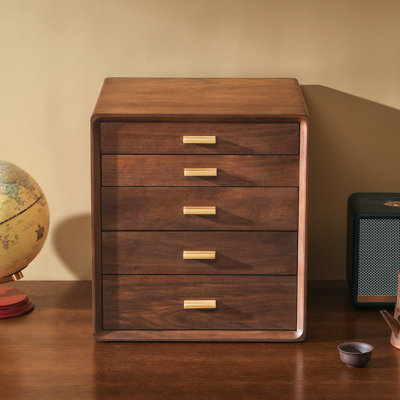 Organisateur de bureau en bois de noyer noir, armoire de rangement à 5 tiroirs pour fournitures de bureau, bijoux, cosmétiques, artisanat. 