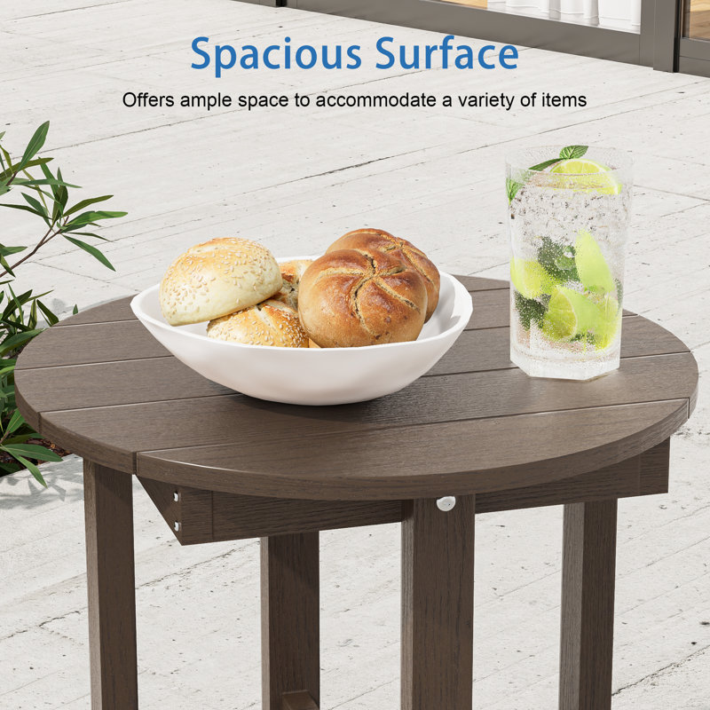 Round Outdoor Side Table, HDPE Small Adirondack End Table, Easy Clean Patio Side Table for Backyard, Pool, Porch, Garden and Lawn