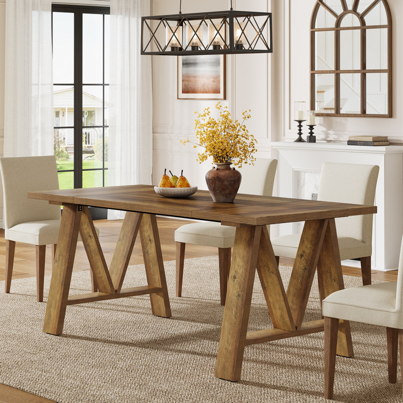 63" Farmhouse Dining Table For 4-6, Rectangular Wooden Kitchen Table For Dining Room