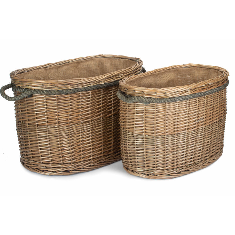 Kaitlynn Wicker 2 Piece Rope Handled Lined Log Basket Set
